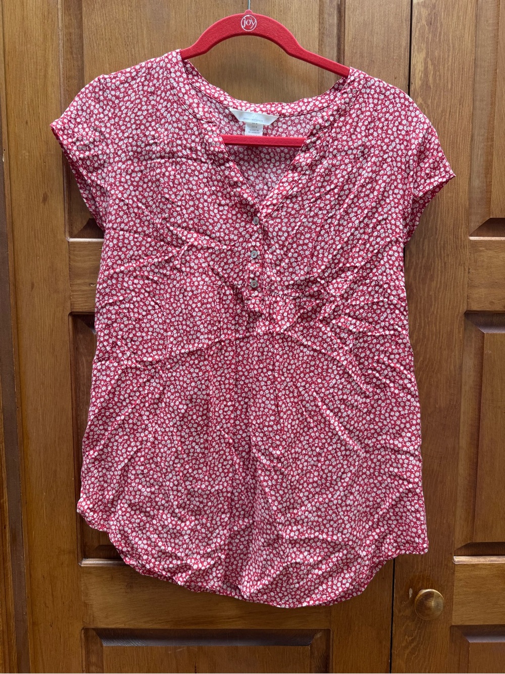 H&M Red Micro Floral Henley Blouse